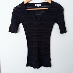 Y2K Energie Black Sheer Striped Top Juniors Small Fitted Goth Mall Indie Sleaze